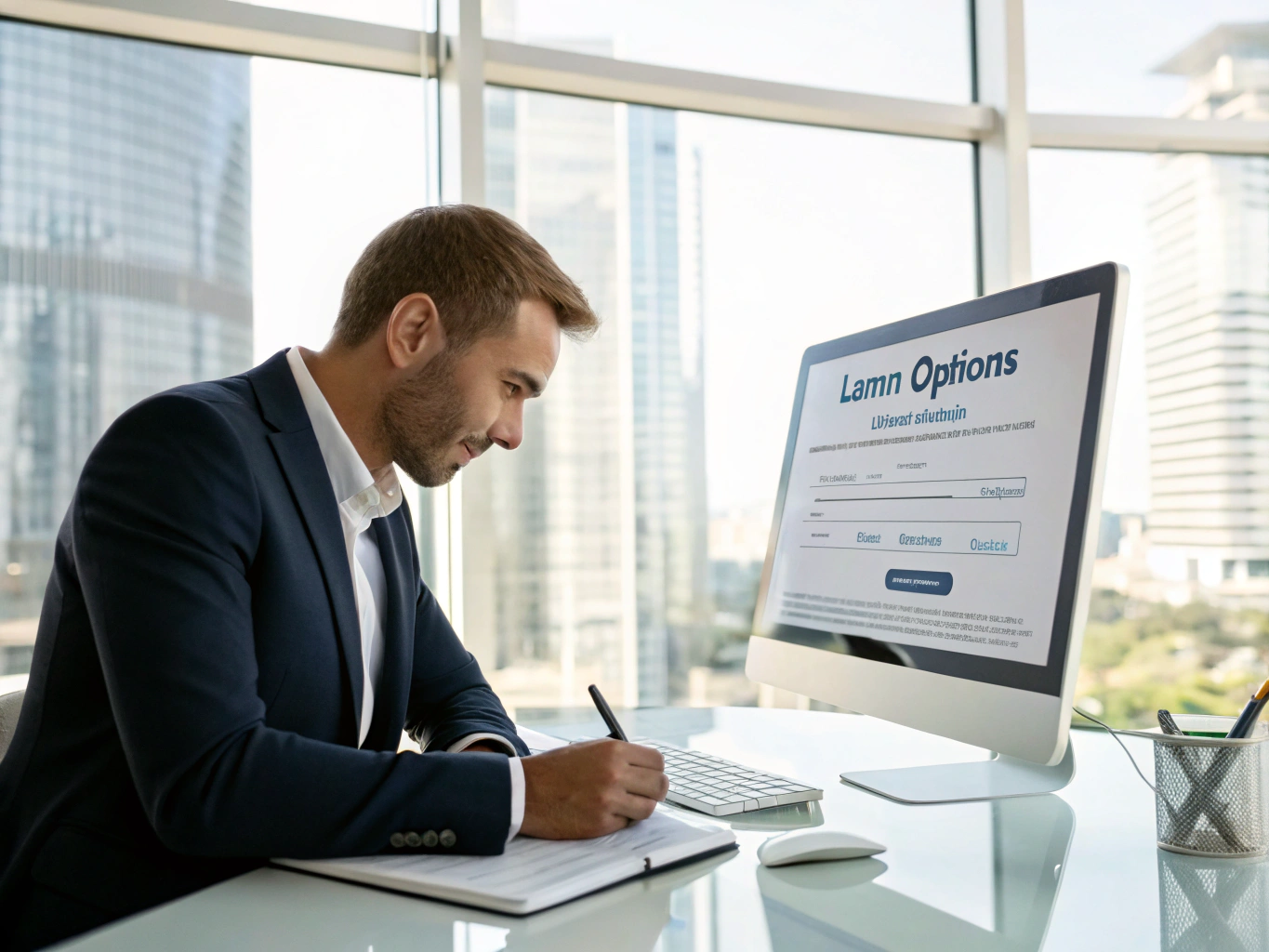 Business owner reviewing debt consolidation documents