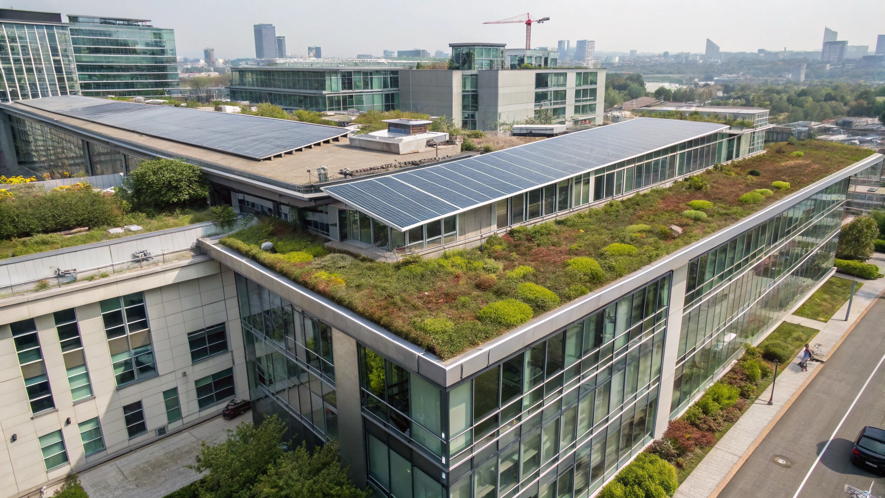 Sustainable building design featuring green architecture and solar integration